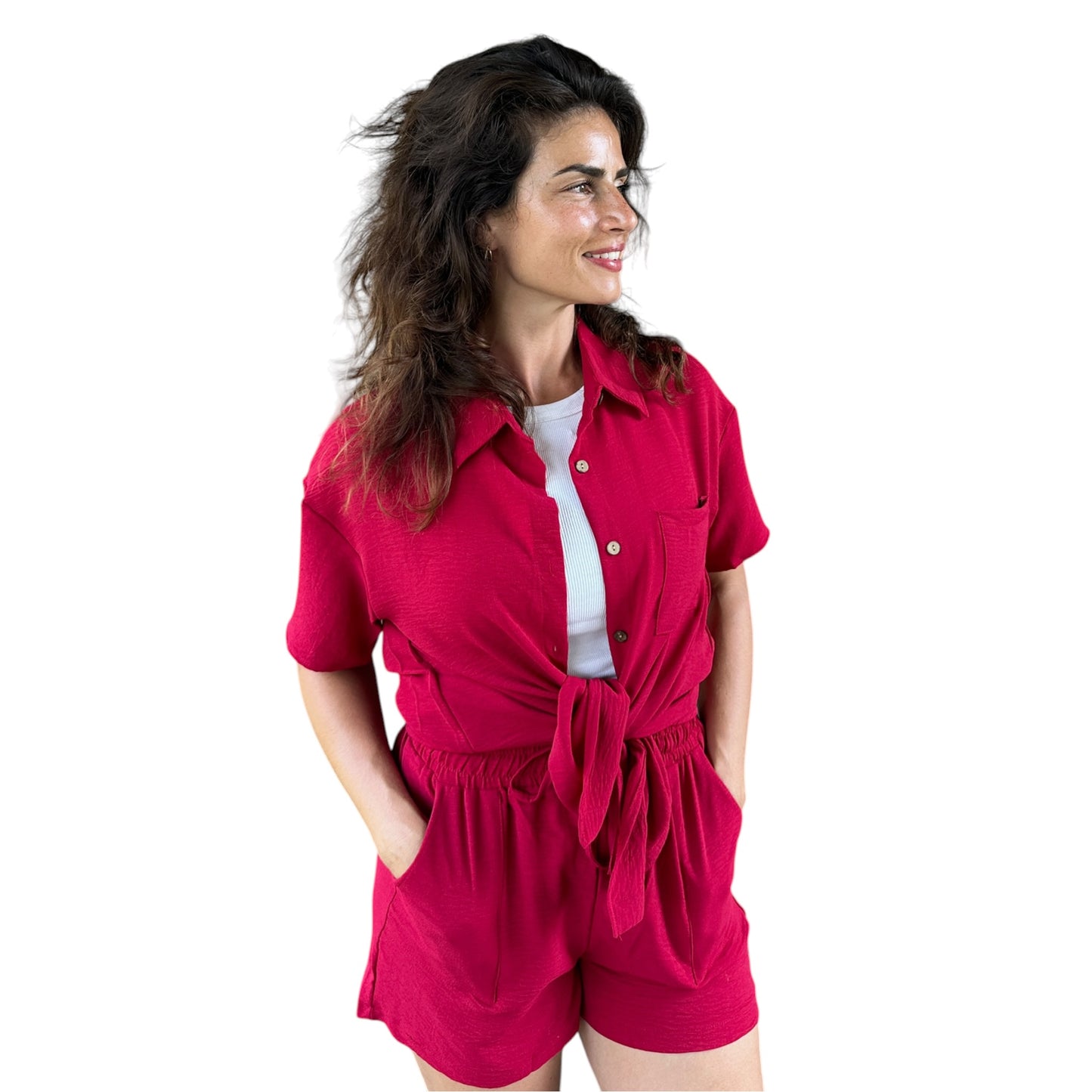 Bordeaux Blouse & Short Set Dames